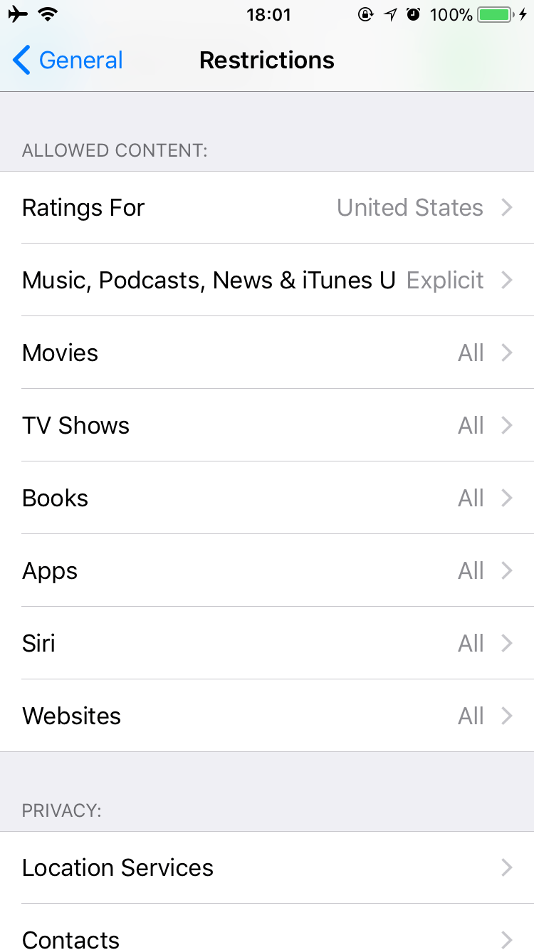 قابلیت restrictions در ios