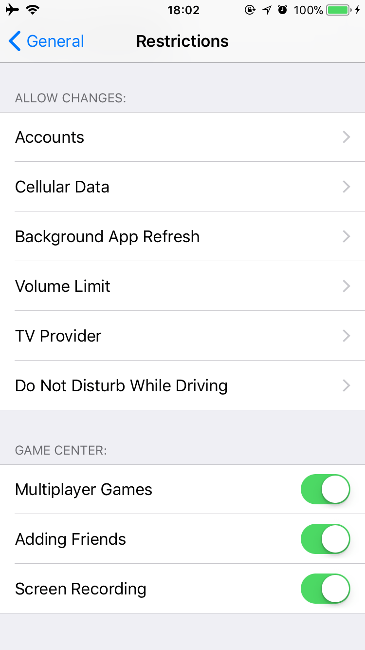 قابلیت restrictions در ios
