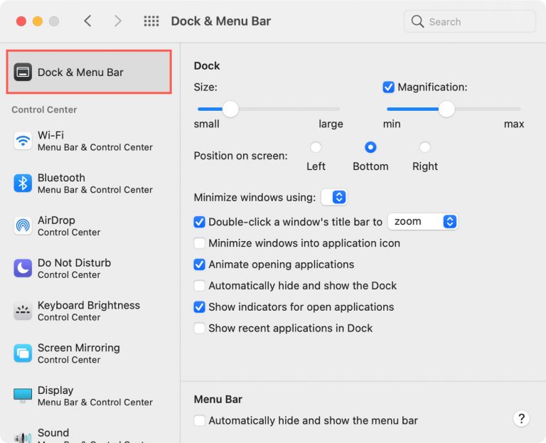 داک و منو بار macOS Big Sur