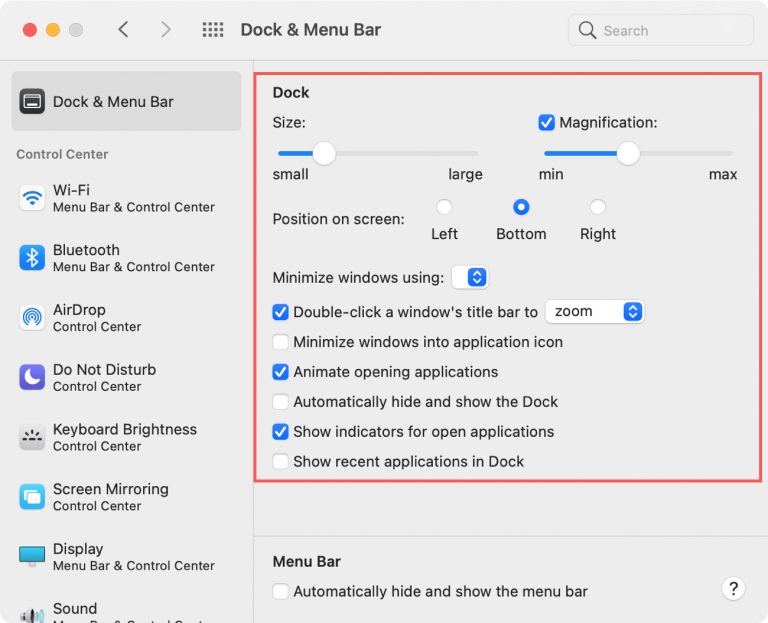 Dock & Menu Bar