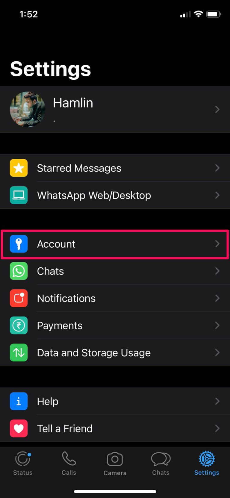 تنظیمات واتساپ