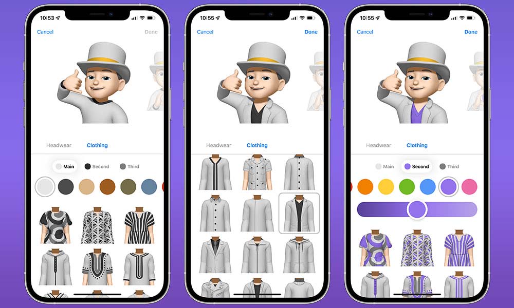 پوشاندن لباس‌ها بر تن Memoji ها