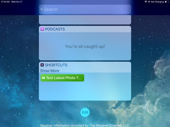 صفحه Today View و نمایش ویجت Shortcuts