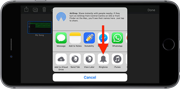 انتخاب Ringtone از منوی Share