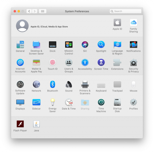 صفحه System Preferences در سیستم عامل مک