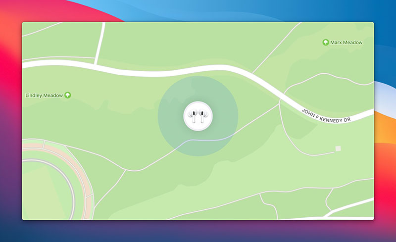 رابط کاربری اپلیکیشن Find My برای پیدا کردن ایرپادها
