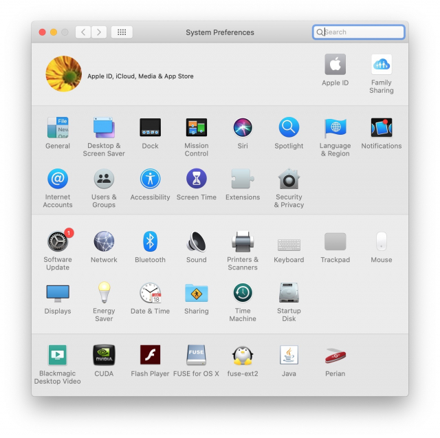 صفحه System Preferences در سیستم عامل مک
