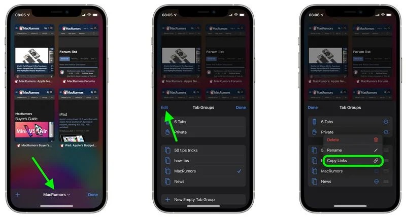ترفندهای iOS 15 - به اشتراک گذاری لینک سافاری