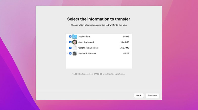 انتخاب اطلاعات مورد نیاز برای انتقال توسط Migration Assistant