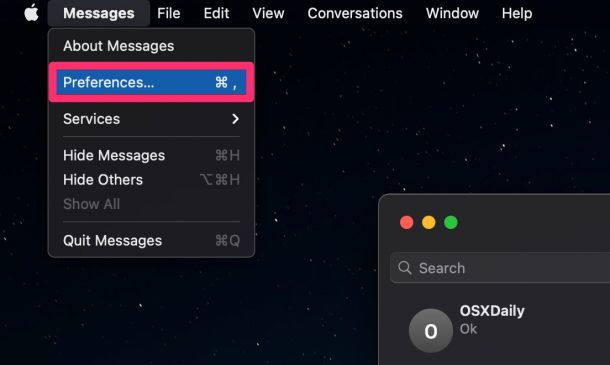 منوی نرم افزار Messages در مک او اس