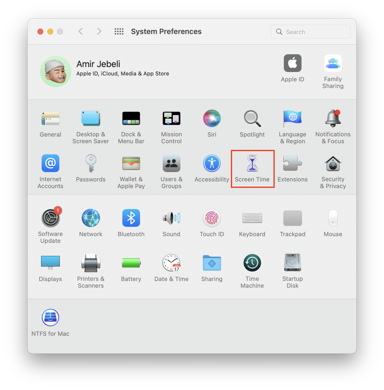 گزینه Screen Time در تنظیمات مک