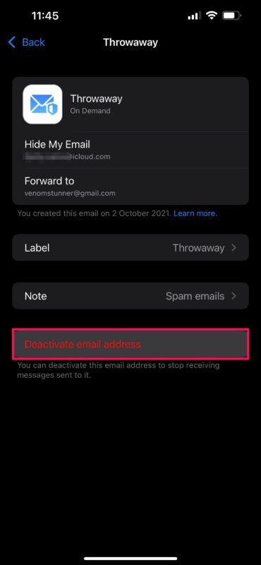 غیرفعال کردن hide my email