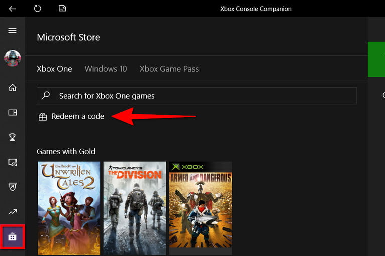 ردیم گیفت کارت Xbox در برنامه‌ی Xbox Console Companion