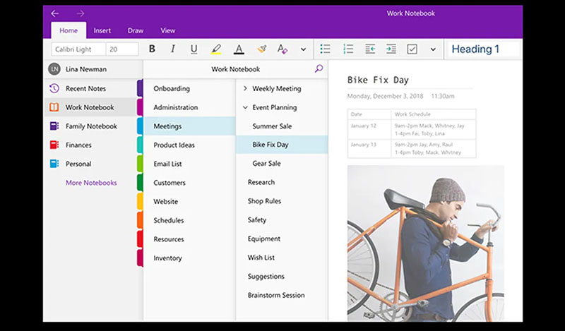 تصویری از محیط اپلیکیشن Microsoft OneNote