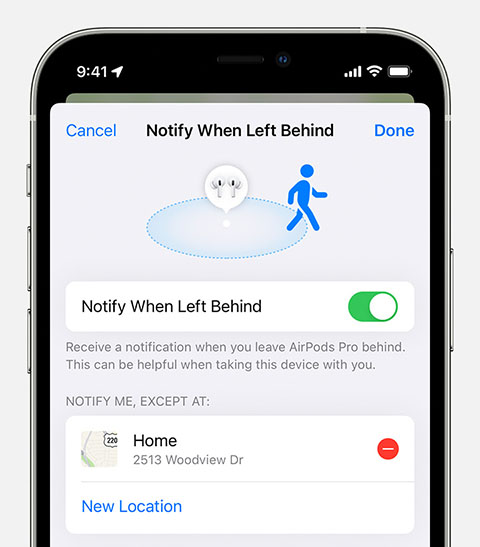 تصویری از منوی Notify When Left Behind