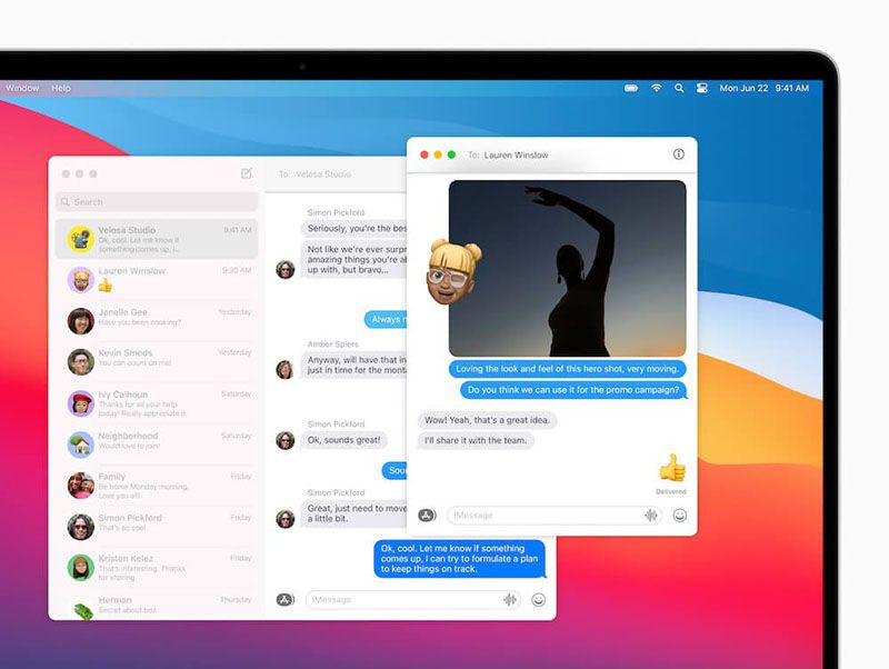 تصویری از نرم افزار Messages در مک او اس بیگ سر