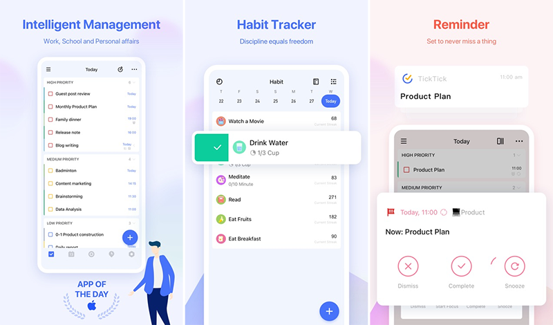 تصویری از امکانات مختلف اپلیکیشن TickTick
