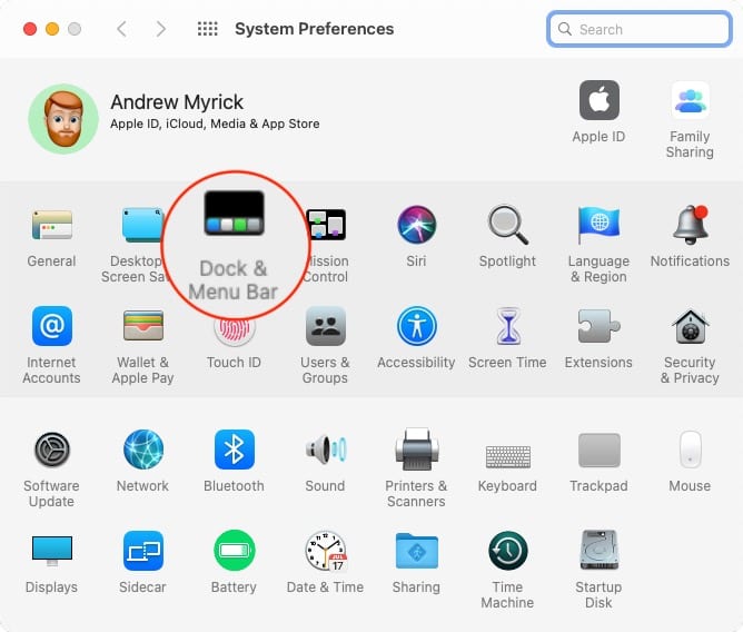 ظاهر اصلی اپلیکیشن System Preferences