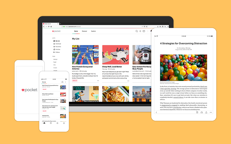 تصویری از محیط اپلیکیشن Pocket