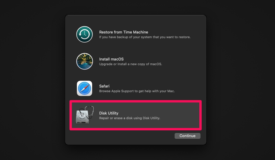 منوی macOS Utilities در استارتاپ