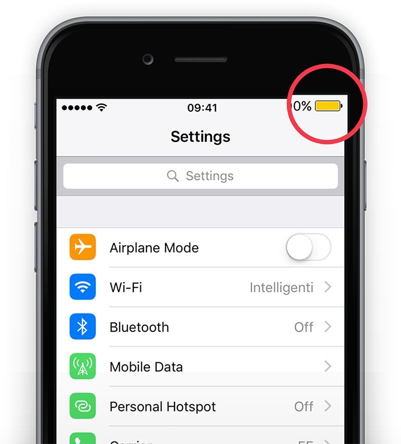 تصویر فعال بودن حالت Low Power Mode در آیفون
