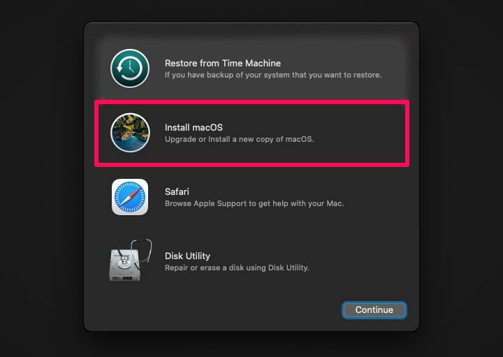 منوی macOS Utilities در استارتاپ