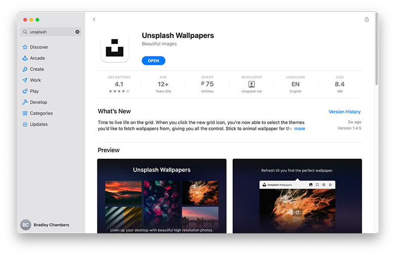 تصویری از برنامه Unplash Wallpapers در اپ استور مک