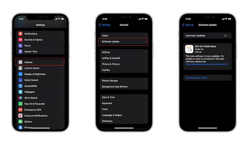 مراحل تنظیمات بروزرسانی خودکار پلتفرم iOS 15