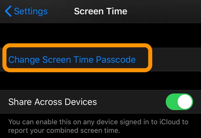 تغییر و خاموش کردن پسورد Screen Time