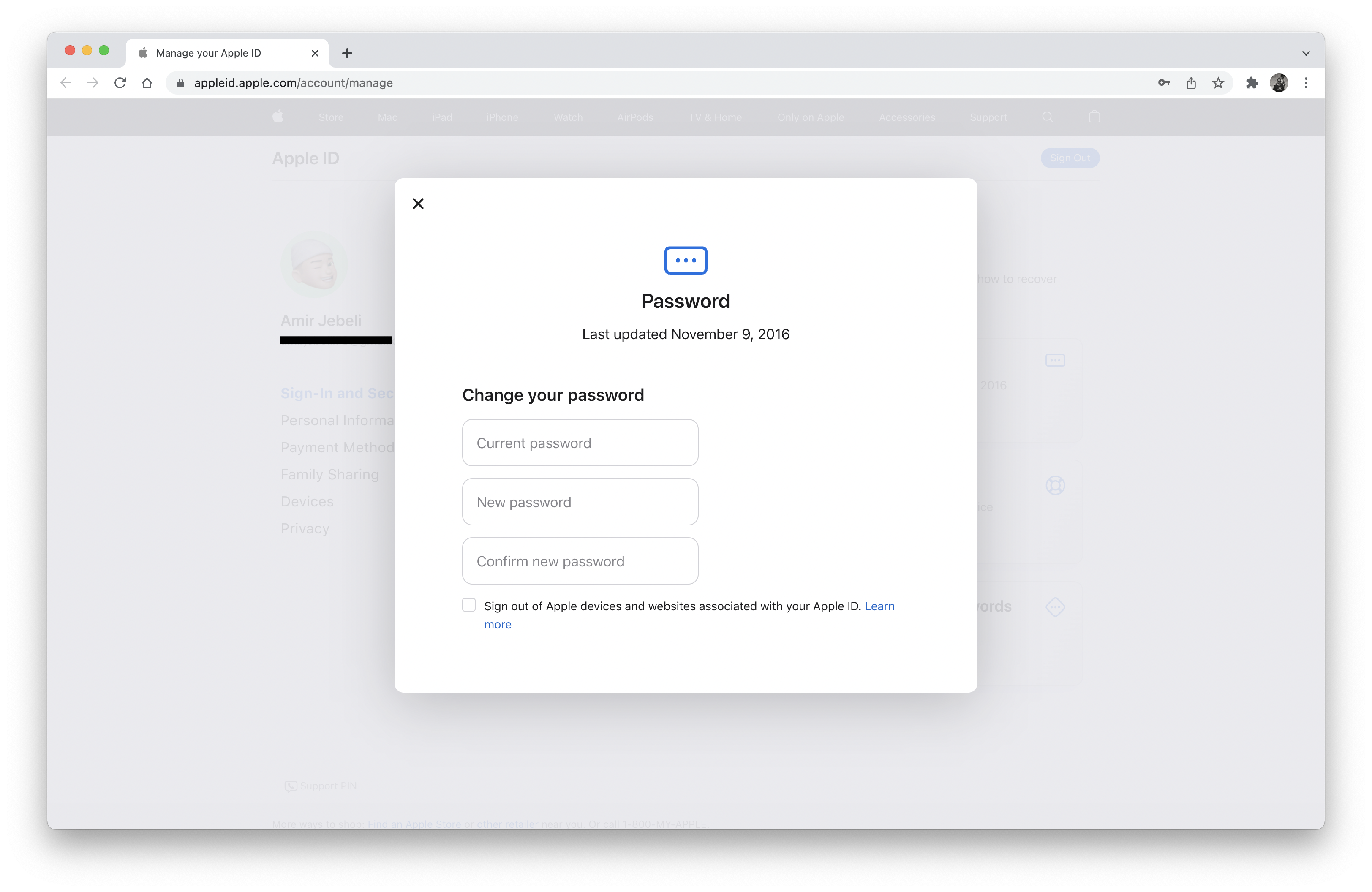 وارد کردن رمز جدید Apple ID
