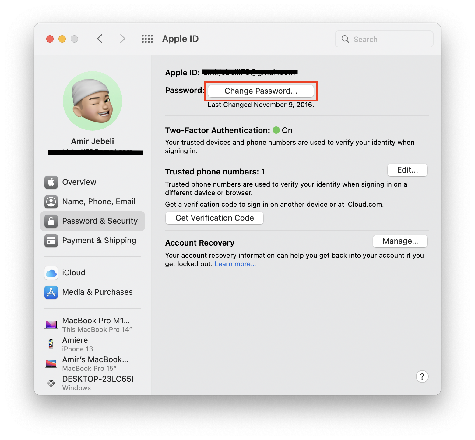 تنظیمات تغییر پسورد Apple ID
