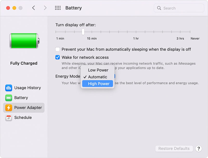 بخش Battery در سیستم عامل مک