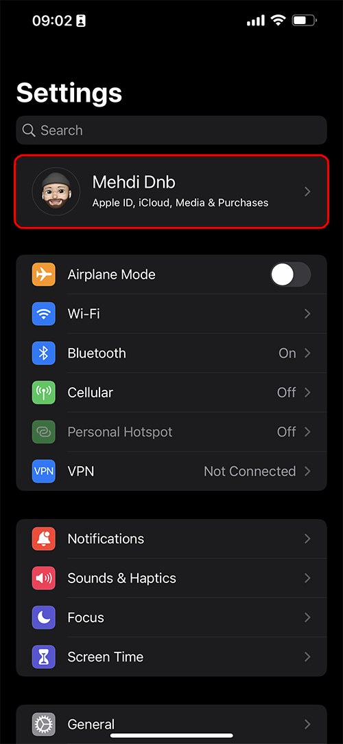 نمایی از اپلیکیشن Settings در آيفون