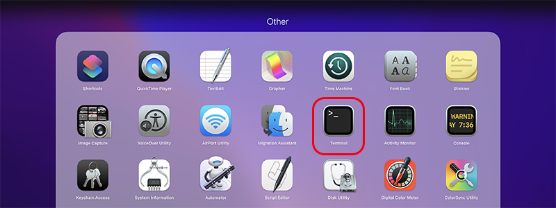 نرم افزار Terminal در لانچر macOS