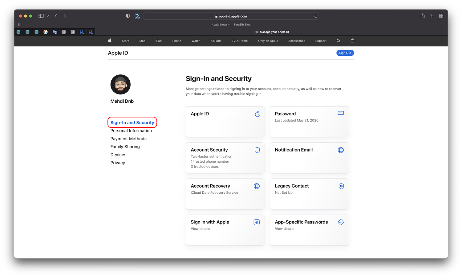 مراحل وارد شدن به بخش Apple ID