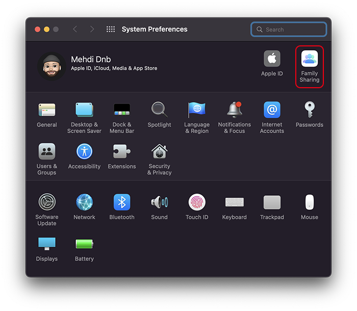 نمایی از پنجره System Preferences