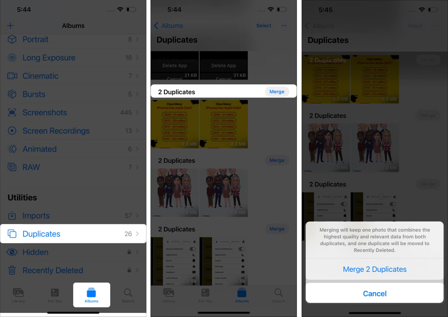 ادغام عکس های تکراری در iOS 16