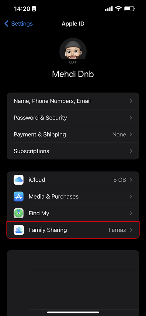 نمایی از تنظیمات iCloud در آيفون