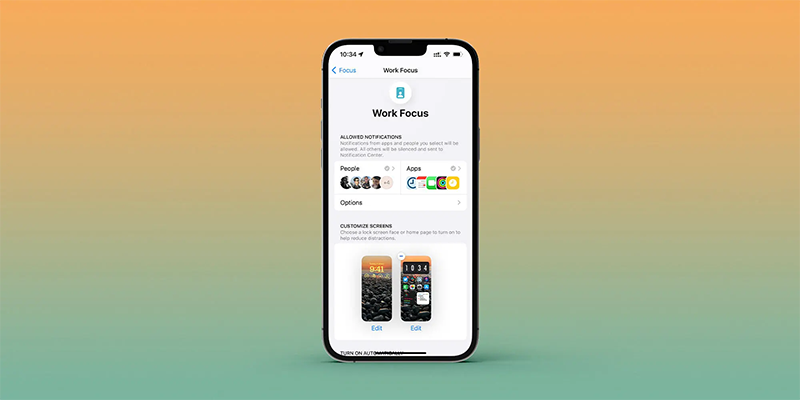 نمایی از حالت جدید Focus در iOS 16