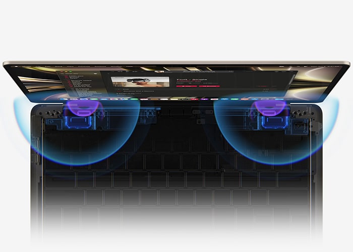 نمایی از اسپیکر های MacBook Air M2