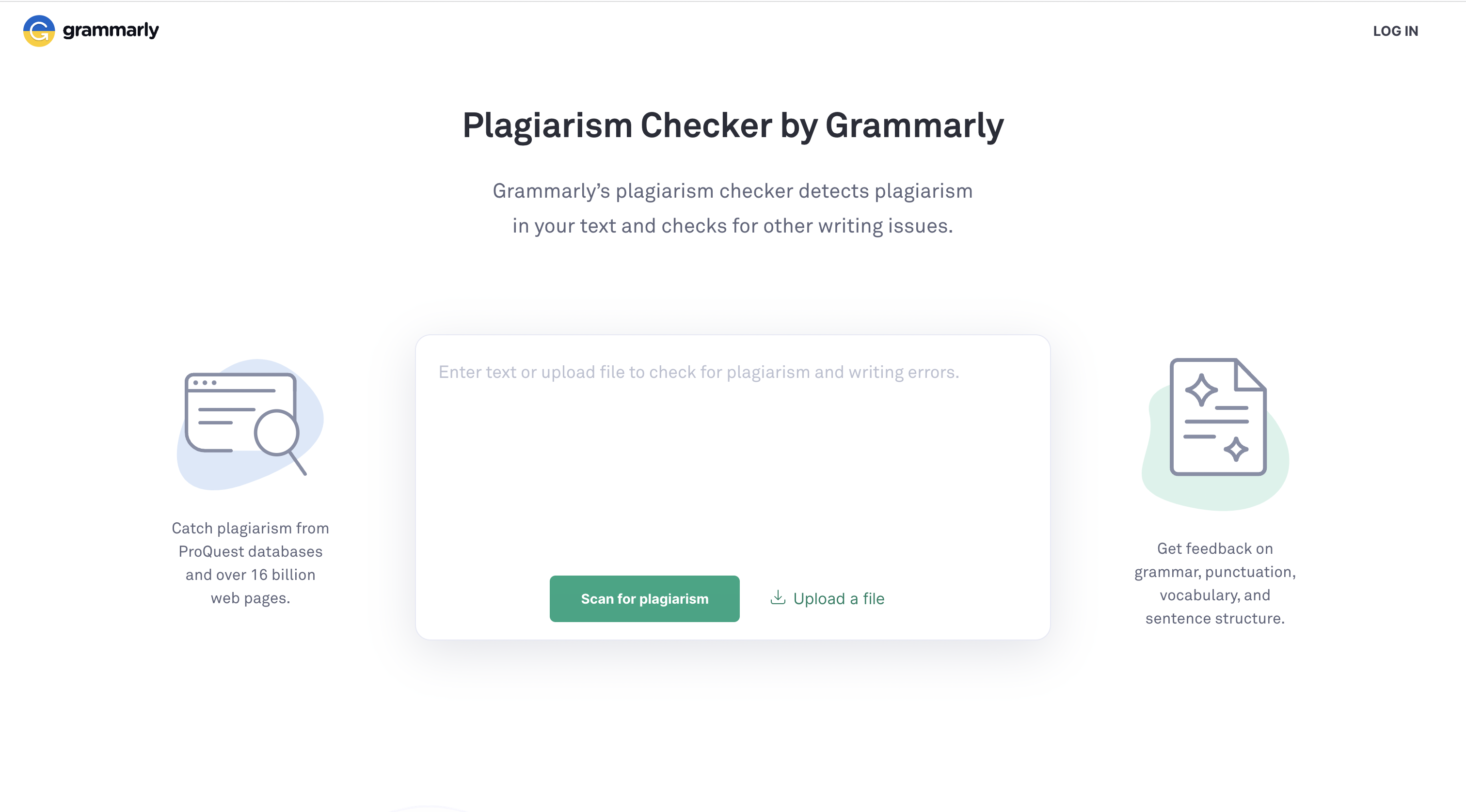 صفحه ابزار بررسی سرقت ادبی در Grammarly