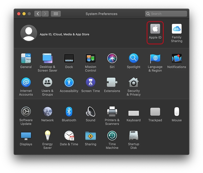 نمایی از پنجره System Preferences