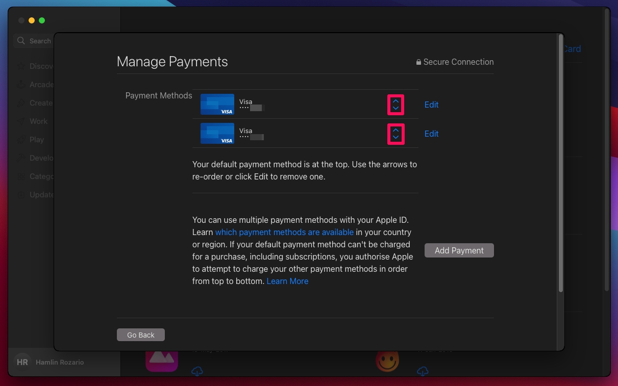 مدیریت Payment Method اپل آیدی