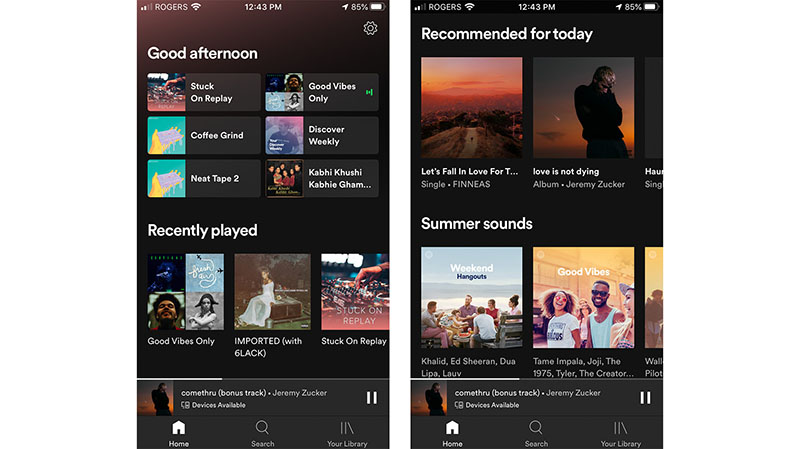 نمایی از رابط کاربری اپلیکیشن Spotify