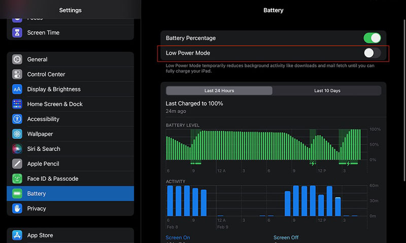 قابلیت Low Power Mode روی آیپد برای بهبود شارژ باتری آیپد