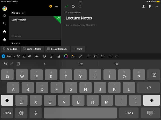 تصویری از محیط اپلیکیشن Evernote