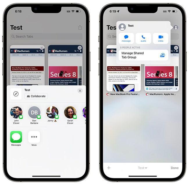 نمایی از قابلیت Shared Tab Groups