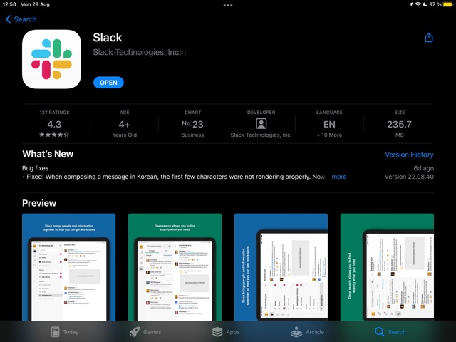 تصویری از Slack در اپل استور