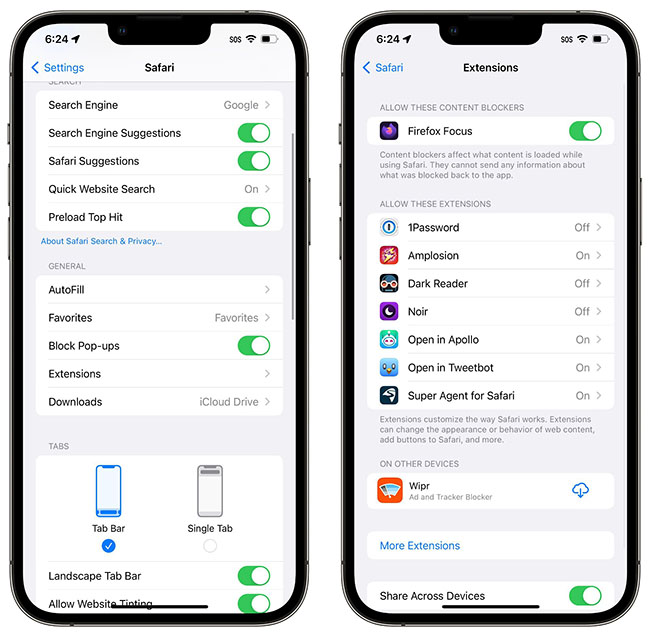 نمایی از قابلیت Extension Syncing در مرورگر سافاری