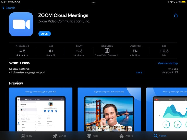 تصویری از Zoom در اپ استور